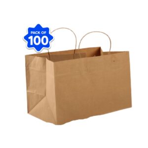 Kraft XL Paper Bag 2KG, 100 GSM, With Handle , (Pack of 50)