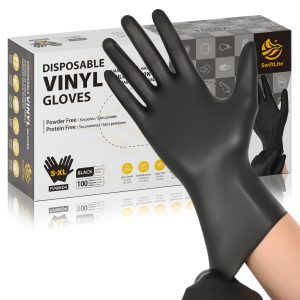Black Disposable Gloves (50 Pairs) – Latex-Free, Powder-Free, Durable Nitrile/ Vinyl Blend, Multipurpose for Cleaning, Kitchen, Salon, Food Handling & Everyday Use
