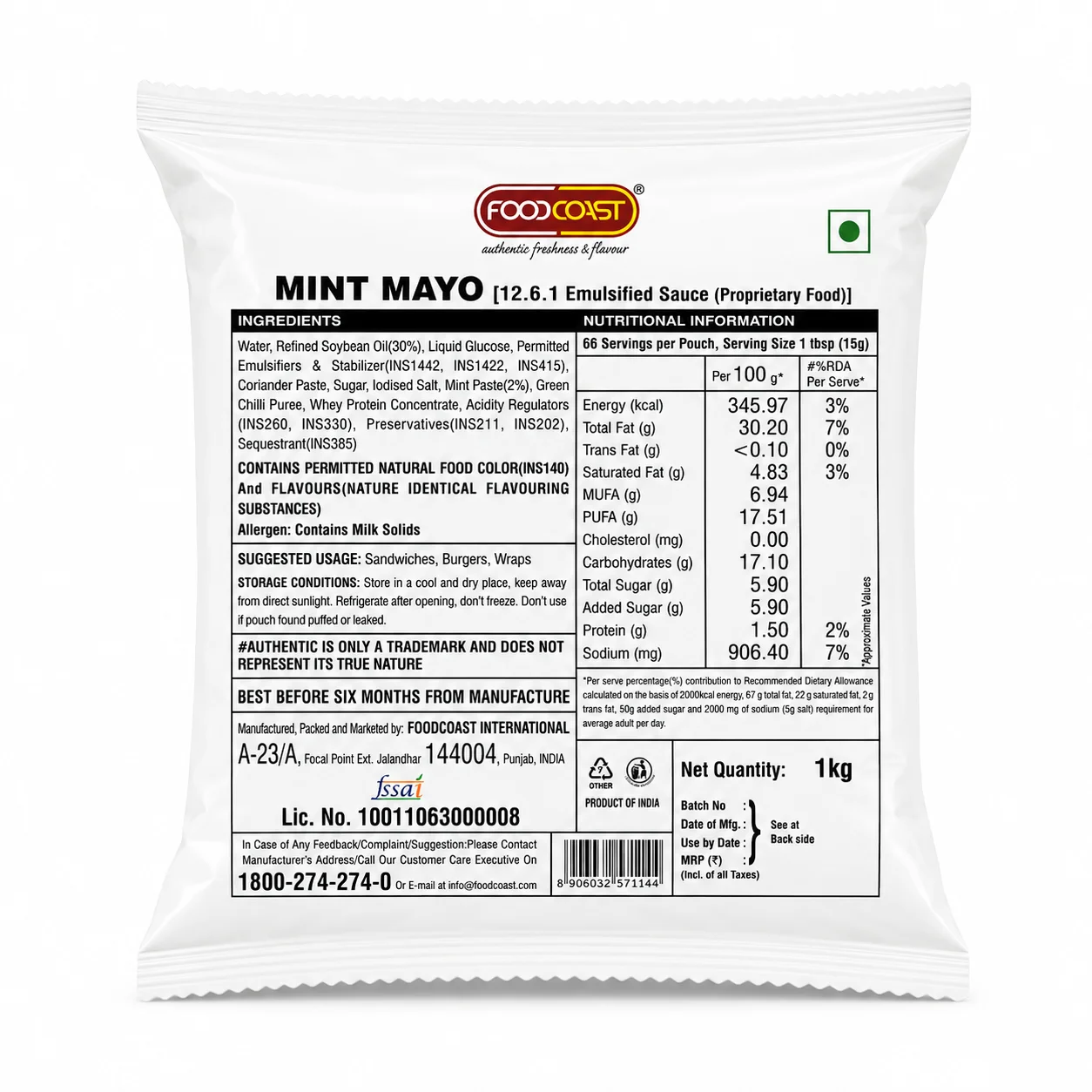 FOOD COAST - Mint Mayonnaise - 1Kg